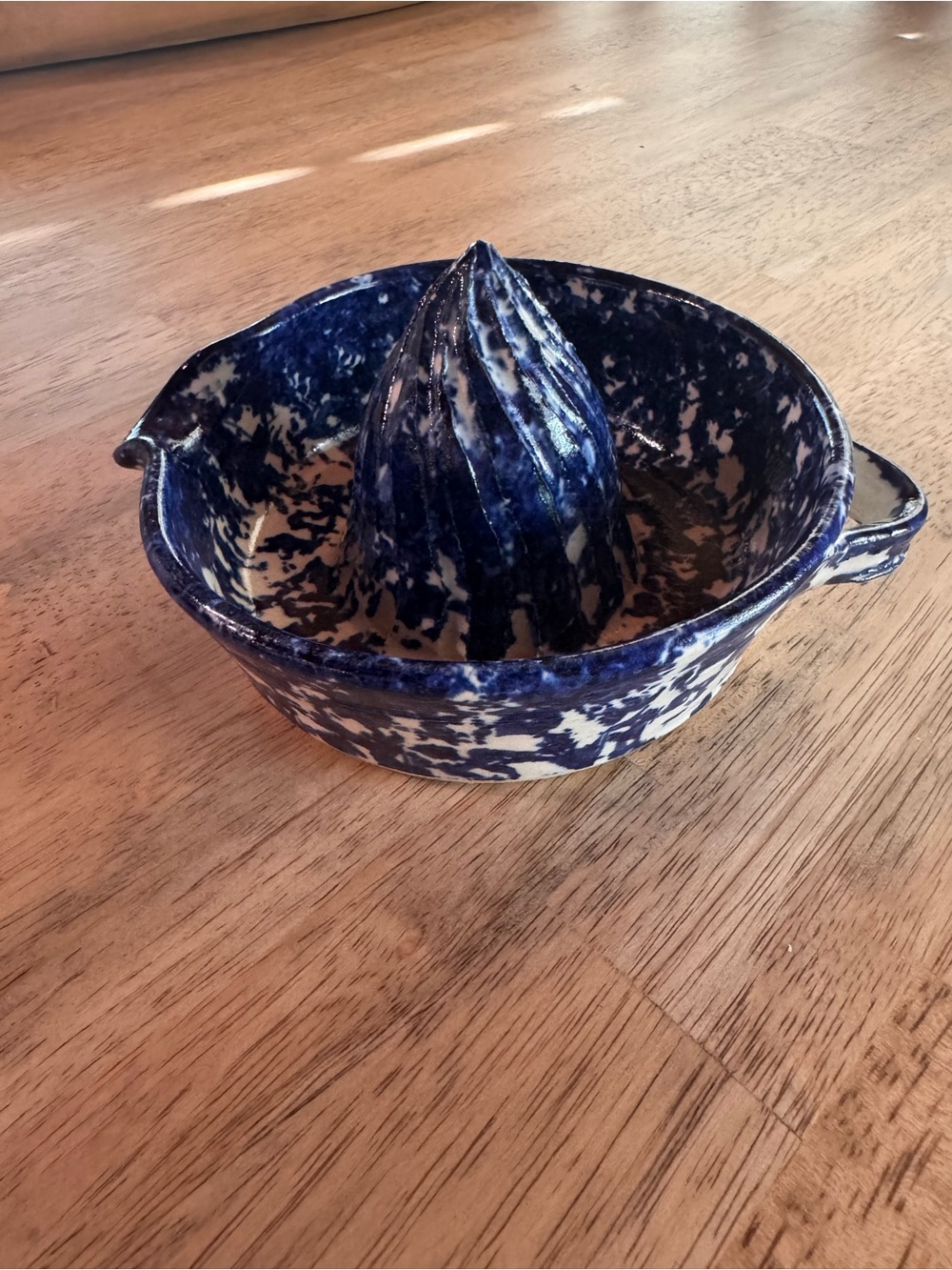 MCM Blue and White Marble Ceramic Citrus Juicer - cottagecore